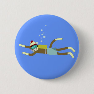 Badge Rond 5 Cm Plongeur autonome de singe de chaussette