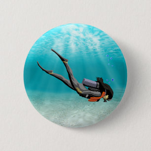 Badge Rond 5 Cm Plongeur féminin de S.C.U.B.A.