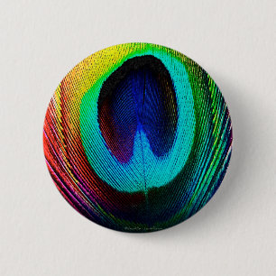 Badge Rond 5 Cm Plume de paon vibrant