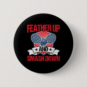 Badge Rond 5 Cm Plume en haut et smash en bas Joueur de badminton