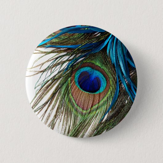 Badge Rond 5 Cm Plume exotique pourpre de paon de vert bleu (Devant)