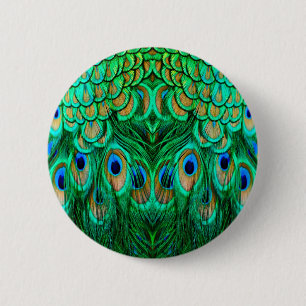 Badge Rond 5 Cm Plumes de paon glorieuses