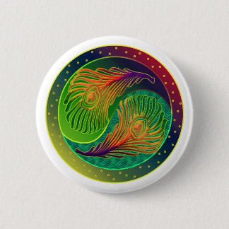 Badge Rond 5 Cm Plumes de paon Yin Yang 3
