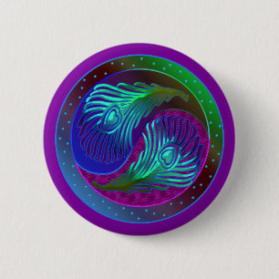 Badge Rond 5 Cm Plumes de paon Yin Yang 5
