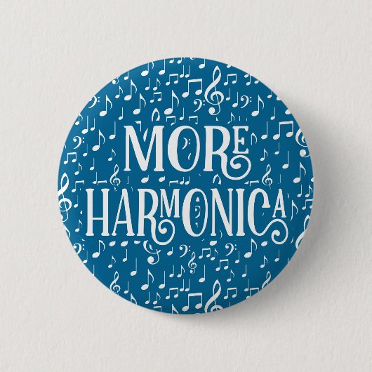 Badge Rond 5 Cm Plus Harmonica - Musique Bleue Blanche (Devant)