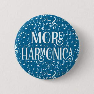 Badge Rond 5 Cm Plus Harmonica - Musique Bleue Blanche