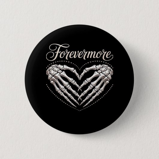 Badge Rond 5 Cm Plus Skeleton Mains Coeur Gothique Halloween (Devant)