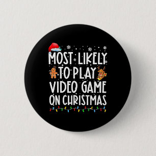 Badge Rond 5 Cm Plus susceptible de jouer aux jeux vidéo à Noël Xm