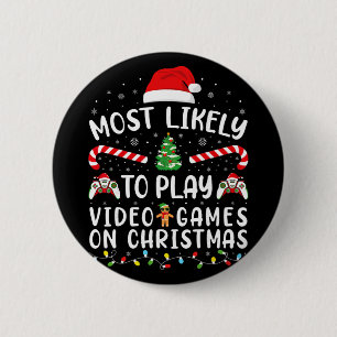 Badge Rond 5 Cm Plus susceptible de jouer aux jeux vidéo Noël Fami