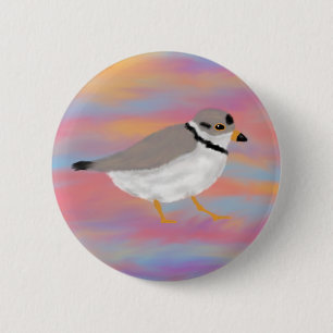 Badge Rond 5 Cm Pluvier siffleur sur un ciel de coucher de soleil
