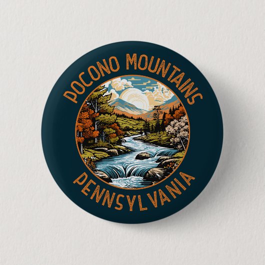 Badge Rond 5 Cm Pocono Mountains Pennsylvania Sunset Retro Art (Devant)