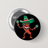 Badge Rond 5 Cm Poepper de fête à Sombrero avec Maracas (Devant & derrière)