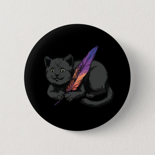 Badge Rond 5 Cm Poète Chat Noir (Devant)