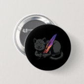 Badge Rond 5 Cm Poète Chat Noir (Devant & derrière)