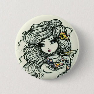 Badge Rond 5 Cm Poinçon d'imaginaire de fée de fille de tatouage