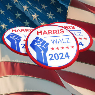 Badge Rond 5 Cm Poing Bleu Élevé ! Kamala Harris/Walz 2024