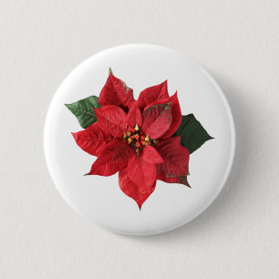 Badge Rond 5 Cm Poinsettia rouge de Noël