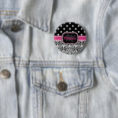 Badge Rond 5 Cm Point de Polka noir rose chaud (En situation)
