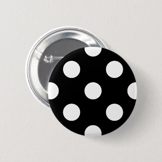 Badge Rond 5 Cm Point Polka blanc sur Motif noir (Devant & derrière)