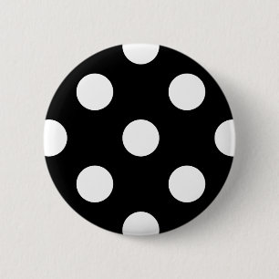 Badge Rond 5 Cm Point Polka blanc sur Motif noir