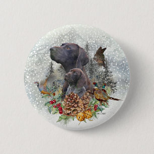 Badge Rond 5 Cm Pointeur à poils courts allemand en hiver
