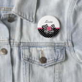 Badge Rond 5 Cm Points noirs mignons Rose rose Chevron Bow et nom (En situation)