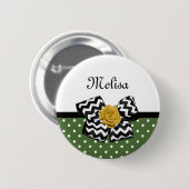 Badge Rond 5 Cm Points verts mignons Rose jaune Chevron Bow et nom (Devant & derrière)