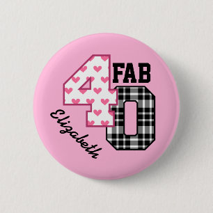 Badge Rond 5 Cm POIS et PLAID ROSES V02 de quarantième
