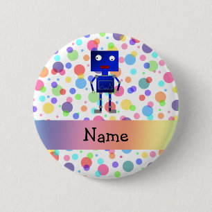 Badge Rond 5 Cm Pois nommé personnalisé d'arc-en-ciel de robot