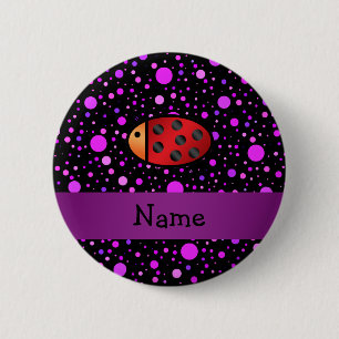 Badge Rond 5 Cm Pois nommé personnalisé de pourpre de coccinelle