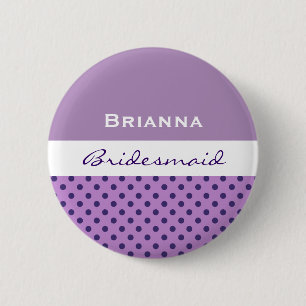 Badge Rond 5 Cm Pois pourpre V05 de demoiselle d'honneur