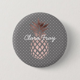 Badge Rond 5 Cm pois rose d'ananas d'or de poussin élégant