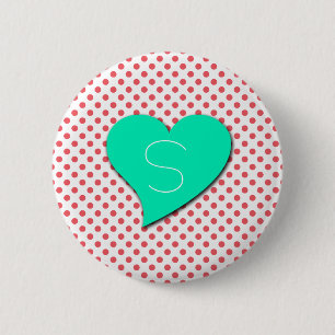 Badge Rond 5 Cm Pois roses de corail - Monogramme par Shirley Tayl