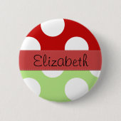 Badge Rond 5 Cm Pois verts, Pois rouges, Votre nom (Devant)