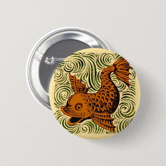 Badge Rond 5 Cm Poisson Antique Carrelage Ancien art (Devant & derrière)