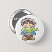 BADGE ROND 5 CM POISSON DE DÉTENTE ESKIMO (Devant & derrière)