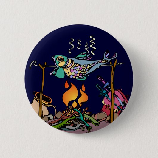 Badge Rond 5 Cm Poisson de feu de camp artistique (Devant)