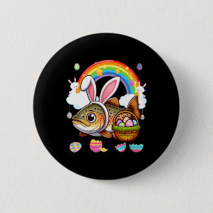 Badge Rond 5 Cm Poisson de truite lapin Oeufs de chasse de Pâques