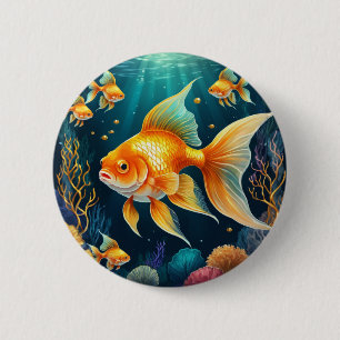 Badge Rond 5 Cm Poisson d'or sous-marin