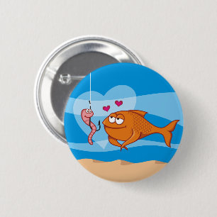 Badge Rond 5 Cm Poisson et appât en amour
