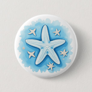 Badge Rond 5 Cm Poisson étoilé en bleu