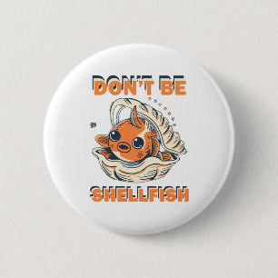 Badge Rond 5 Cm Poisson hilarant dans un Art de coquillage