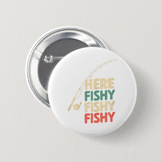 Badge Rond 5 Cm Poisson ici amusant Conception de pêche B Poisson  (Devant & derrière)