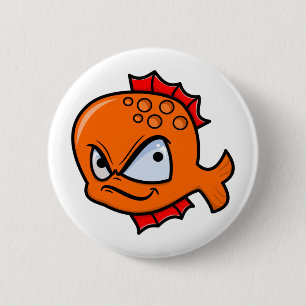 Badge Rond 5 Cm Poisson rouge drôle en colère
