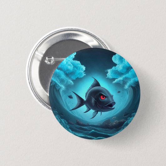 Badge Rond 5 Cm Poisson vampire dans l'océan (Devant & derrière)