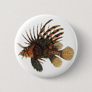 Badge Rond 5 Cm Poisson vintage de Lion, Marine Océan Vie Animal
