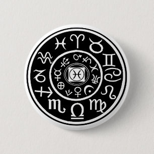 Badge Rond 5 Cm Poissons - Constellation Zodiaque & Conception Pla