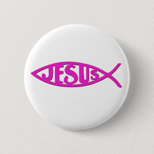 Badge Rond 5 Cm Poissons de Jésus (rose de bouton)