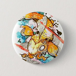 Badge Rond 5 Cm Poissons japonais de koi, art d'aquarelle, art