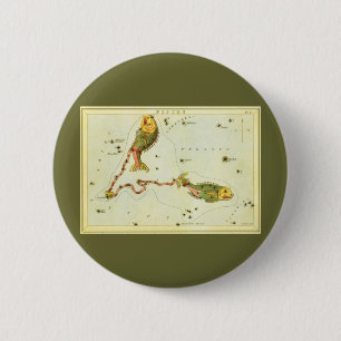 Badge Rond 5 Cm Poissons, miroir de la constellation Vintage de l'